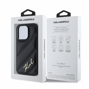 Karl Lagerfeld Diagonal Quilted Script Suojakuori iPhone 14 Pro:lle - musta