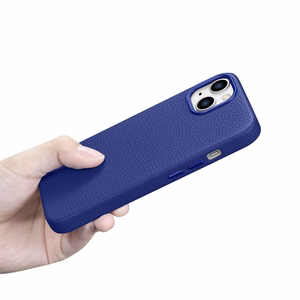 iCarer Litchi Premium Nahkakotelo iPhone 14 Plus Magneettinen nahkakotelo MagSafe tumman sininen (WMI14220711-DB)