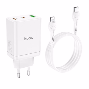 Laturi Hoco N33 + USB-C (Type-C) - Lightning -kaapeli (2xUSB-C; 1xUSB 35W) valkoinen
