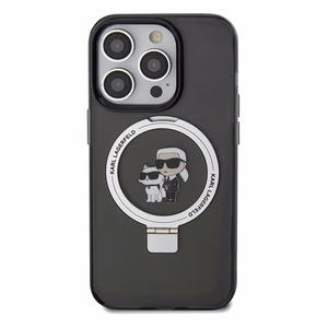 Karl Lagerfeld Ring Stand Karl&Choupette MagSafe suojakuori iPhone 14 Prolle - musta