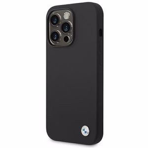 BMW silikoni metalli logo kotelo iPhone 14 Pro - musta