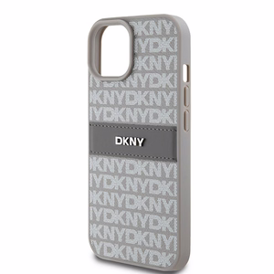 DKNY Nahkainen Mono Raita ja Metallinen Logo Suojakuori iPhone 15 / 14 / 13:lle - beige