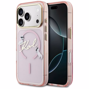 Karl Lagerfeld IML Choupettes Karl Script Logo MagSafe Suojakuori iPhone 17 Prolle - vaaleanpunainen