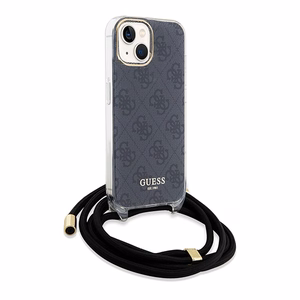 Guess Crossbody Cord 4G Print -suojakuori iPhone 15/14/13:lle - musta