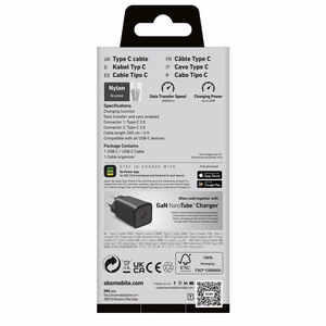 SBS TECABLETISSUETCC2G Kaapeli 2 x USB-C 2m 60W Power Deliveryllä - harmaa