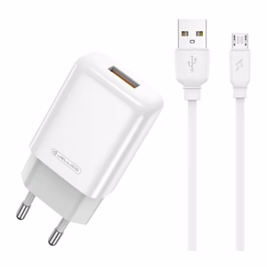 Laturi Jellico EU01 2.4A USB-A + USB-A-MicroUSB-kaapeli 1.0m valkoinen