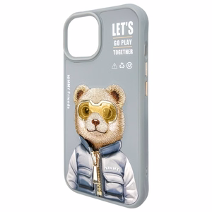 Nimmy Cool&Cute 2.0 Bear Suojakuori iPhone 15:lle - harmaa