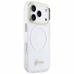 Guess IML Gradient Script Metal MagSafe Suojakuori iPhone 17 Pro:lle - Valkoinen