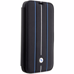 BMW BMBKP14L22RVSK Suojakuori iPhone 14 Pro 6.1" musta/musta bookcase Nahkainen Stamp Blue Lines