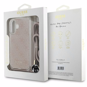 Guess Crossbody Cord 4G Print suojakuori iPhone 16:lle - vaaleanpunainen