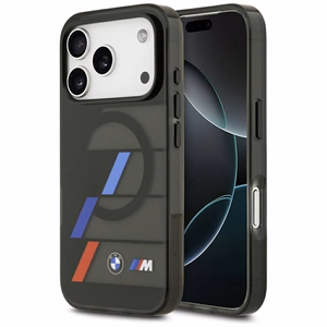 BMW M IML Metal Buttons Tricolor Lines MagSafe Suojakuori iPhone 17 Pro:lle - musta