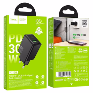 Laturi Hoco N71 (1xUSB-C; 1xUSB 30W) musta