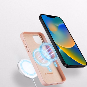Dux Ducis Grit Nahkakotelo iPhone 14 Plus:lle Elegantti tekonahkakotelo (MagSafe-yhteensopiva) Vaaleanpunainen