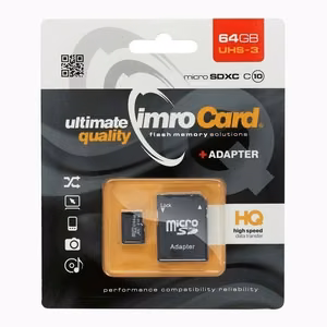 Imro-muistikortti 64GB microSDXC cl. 10 UHS-3 + adapteri