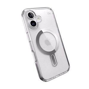 Speck Presidio Perfect-Clear -suojakuori MagSafe- ja ClickLock-tuella iPhone 16:lle, Clear/Chrome