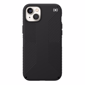 Speck Presidio2 Grip MagSafe suojakuori iPhone 14 Plus -laitteelle, pitävällä liukuestepinnalla, Black / Black / White -väriyhdistelmä