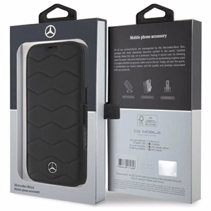 Mercedes MB Waves nahkainen Suojakuori iPhone 16 Pro Max:lle - musta