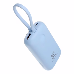 Ulkoinen akku Veger K1 (W1188) PD QC3.0 35W 10000 mAh sisäänrakennetuilla USB-C-kaapeleilla / Lightning sininen