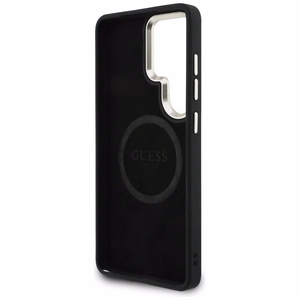 Guess 4G Big Rhinestone Triangle Strap MagSafe -suojakuori Samsung Galaxy S26 Ultralle musta