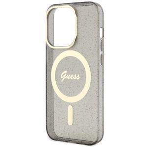 Guess GUHMP14LHCMCGK iPhone 14 Pro 6.1 musta/musta suojakuori Glitter Gold MagSafe