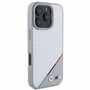 BMW M Carbon Tricolor Line MagSafe Suojakuori iPhone 16 Pro:lle - harmaa