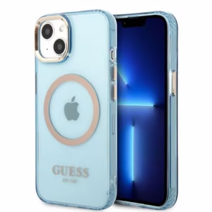 Guess Gold Outline läpinäkyvä MagSafe Suojakuori iPhone 13:lle - sininen