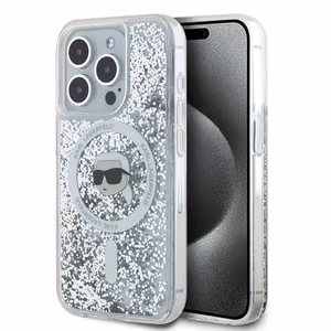 Karl Lagerfeld Liquid Glitter Karl Head MagSafe suojakuori iPhone 15 Pro Max:lle - läpinäkyvä