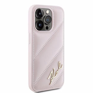 Karl Lagerfeld Diagonal Quilted Script Suojakuori iPhone 15 Pro Max:lle - vaaleanpunainen
