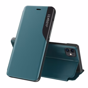 Eco Leather View Case elegant bookcase type case with kickstand for iPhone 13 Pro green