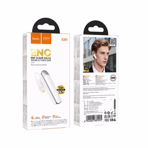 Hoco E201 -langaton monokuulokemikrofoni, ENC, Bluetooth 6.0, 130 mAh, valkoinen