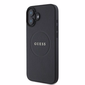 Guess Grained Gold Ring MagSafe Suojakuori iPhone 16:lle - Musta