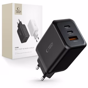 Tech-Protect C65W laturi 2x USB-C PD 65W / USB-A QC 3.0 - musta