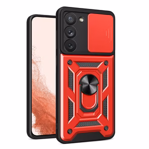 Hybrid Armor Camshield Suojakuori Samsung Galaxy S23+:lle panssaroitu kuori kamerasuojalla punainen