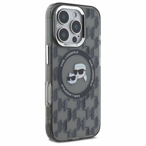 Karl Lagerfeld IML Monogram Karl ja Choupette Head MagSafe iPhone 16 Pro Suojakuori - Musta