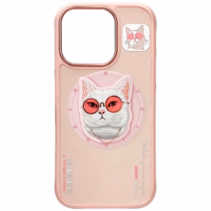 Nimmy Glasses Cool Cat MagSafe Suojakuori iPhone 16 Pro:lle - vaaleanpunainen