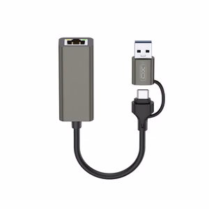 XO-adapteri HUB HUB018 2-in-1 USB-USB-C - RJ45 harmaa