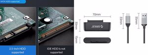 2.5 tuuman SATA USB3.0 -sovitin ORICO UTS3-3A datakaapelilla 1 m