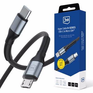 3mk Hyper Cable N-SERIES USB-C / MicroUSB -kaapeli 1m QC 3.0 5V/2A 10W musta