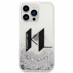 Karl Lagerfeld Liquid Glitter Big KL kotelo iPhone 14 Pro - hopea