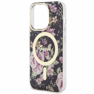 Guess GUHMP14LHCFWSK iPhone 14 Pro 6.1 musta/musta suojakuori Flower MagSafe