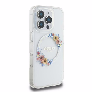 Guess IML Flowers Wreath MagSafe Suojakuori iPhone 16 Pro:lle - läpinäkyvä