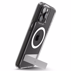 Spigen Ultra Hybrid S MagSafe Suojakuori jalustalla iPhone 15 Pro:lle - Läpinäkyvä
