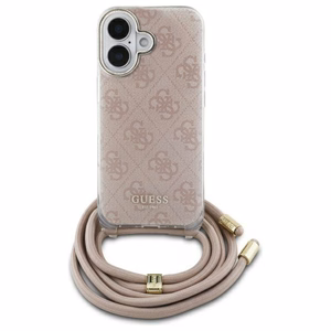 Guess Crossbody Cord 4G Print suojakuori iPhone 16:lle - vaaleanpunainen
