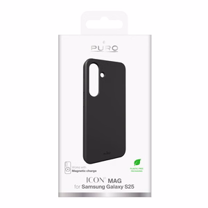 Puro Icon Mag silikoninen suojakuori MagSafe-tuella Samsung Galaxy S25 -puhelimelle - musta