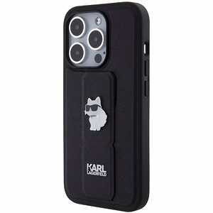Karl Lagerfeld Gripstand Saffiano Choupette Pins -suojakuori iPhone 14 Prolle - musta