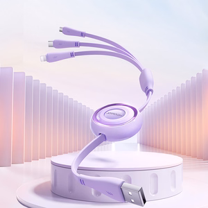 Joyroom Colorful Series S-A40 sisäänvedettävä kaapeli 3in1 USB-A - USB-C / Lightning / Micro USB 1m - violetti