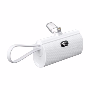 Ulkoinen akku Forcell F-Energy Power Plug F5K3 PD 20W 5000 mAh sisäänrakennetulla Lightning-liittimellä valkoinen