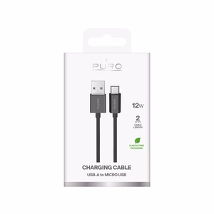 Puro 12W TPE USB-A - microUSB 2m kaapeli - Musta