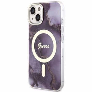 Guess GUHMP14SHTMRSU iPhone 14 6.1 violetti/violetti suojakuori Golden Marble MagSafe