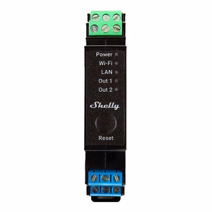 Shelly Pro 2PM DIN-kisko 2-kanavainen rele, WiFi/LAN (tehomittaus)